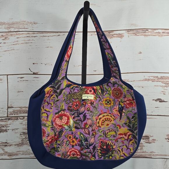 MacKenzie Childs Paradise Carryall Neoprene Tote Bag Blue Floral Print RETIRED - Picture 1 of 7